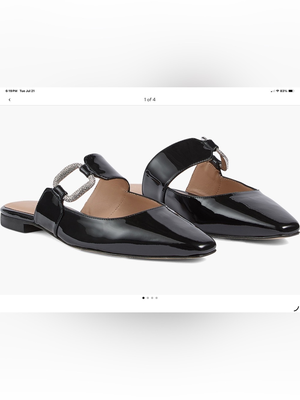 LK Bennett Black Patent Leather Slingback Mules with Crystal Buckle